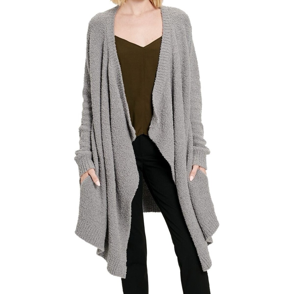Women's UGG Wrap Cardigan Sweater Plush Light Grey Size XL With Pockets